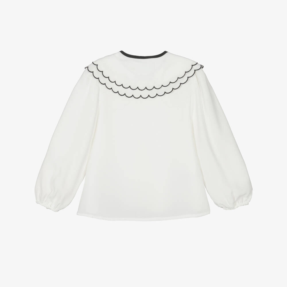 Abel & Lula-Girls Ivory Chiffon Blouse with Oversized Scalloped Collar | Childrensalon
