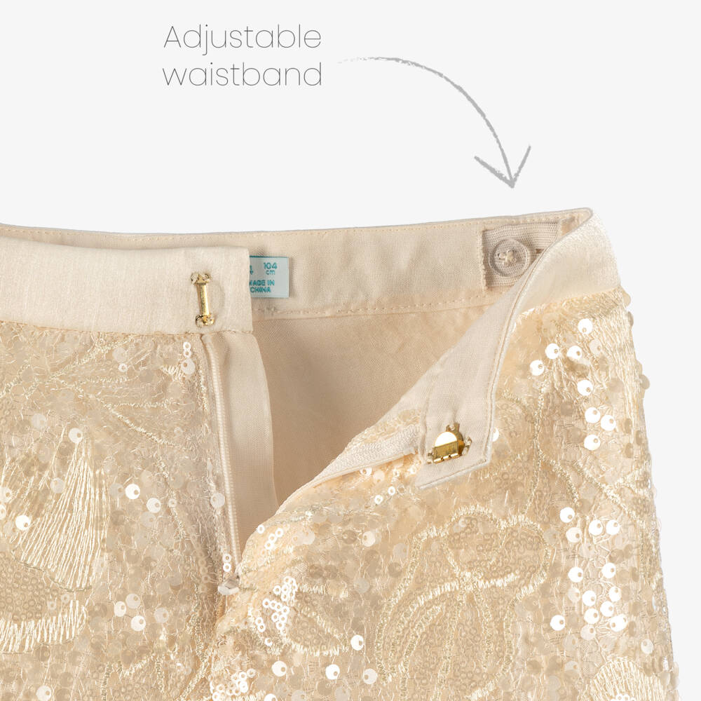 Abel & Lula-Girls Ivory Chiffon Top & Sequinned Lace Trouser Set | Childrensalon