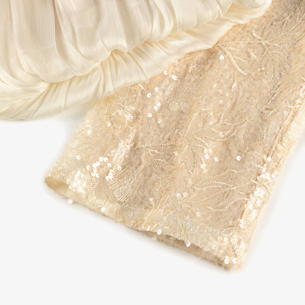 Abel & Lula-Girls Ivory Chiffon Top & Sequinned Lace Trouser Set | Childrensalon