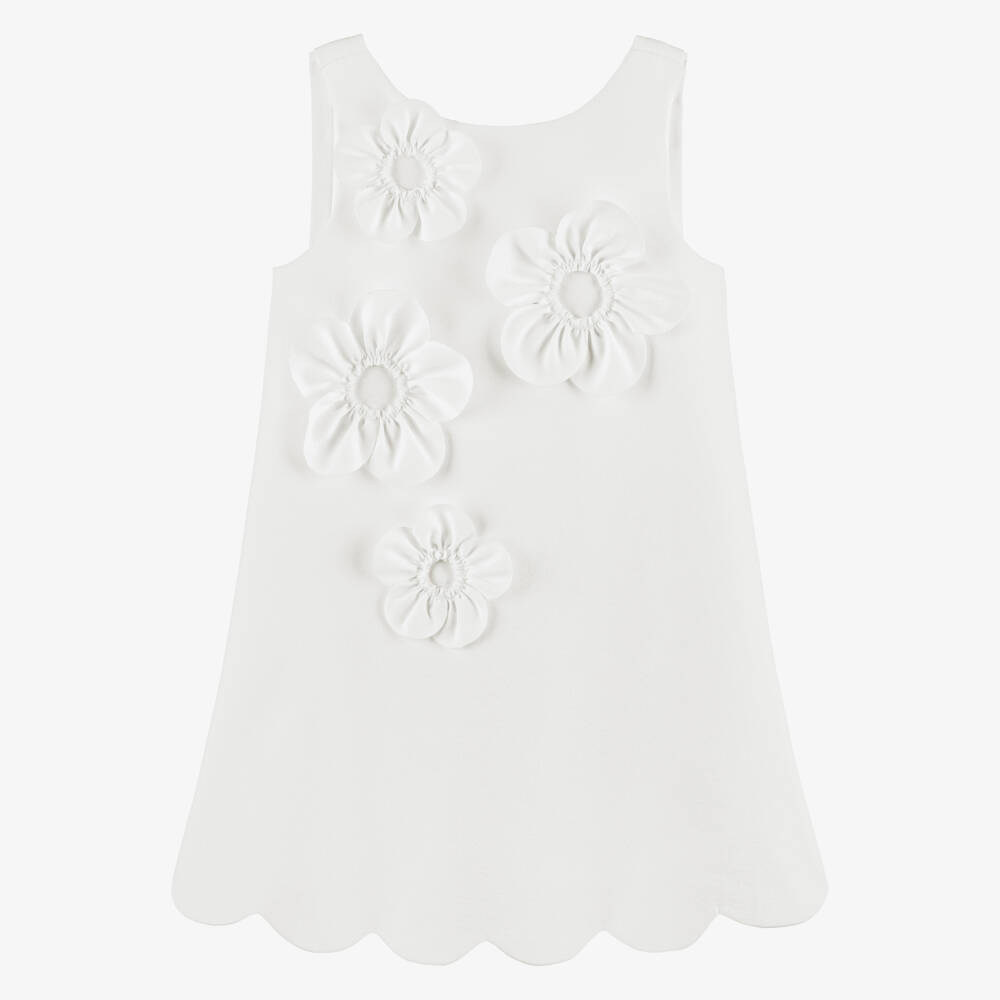 Abel & Lula-Платье кремовое из крепа с цветочными аппликациями для девочек | Childrensalon