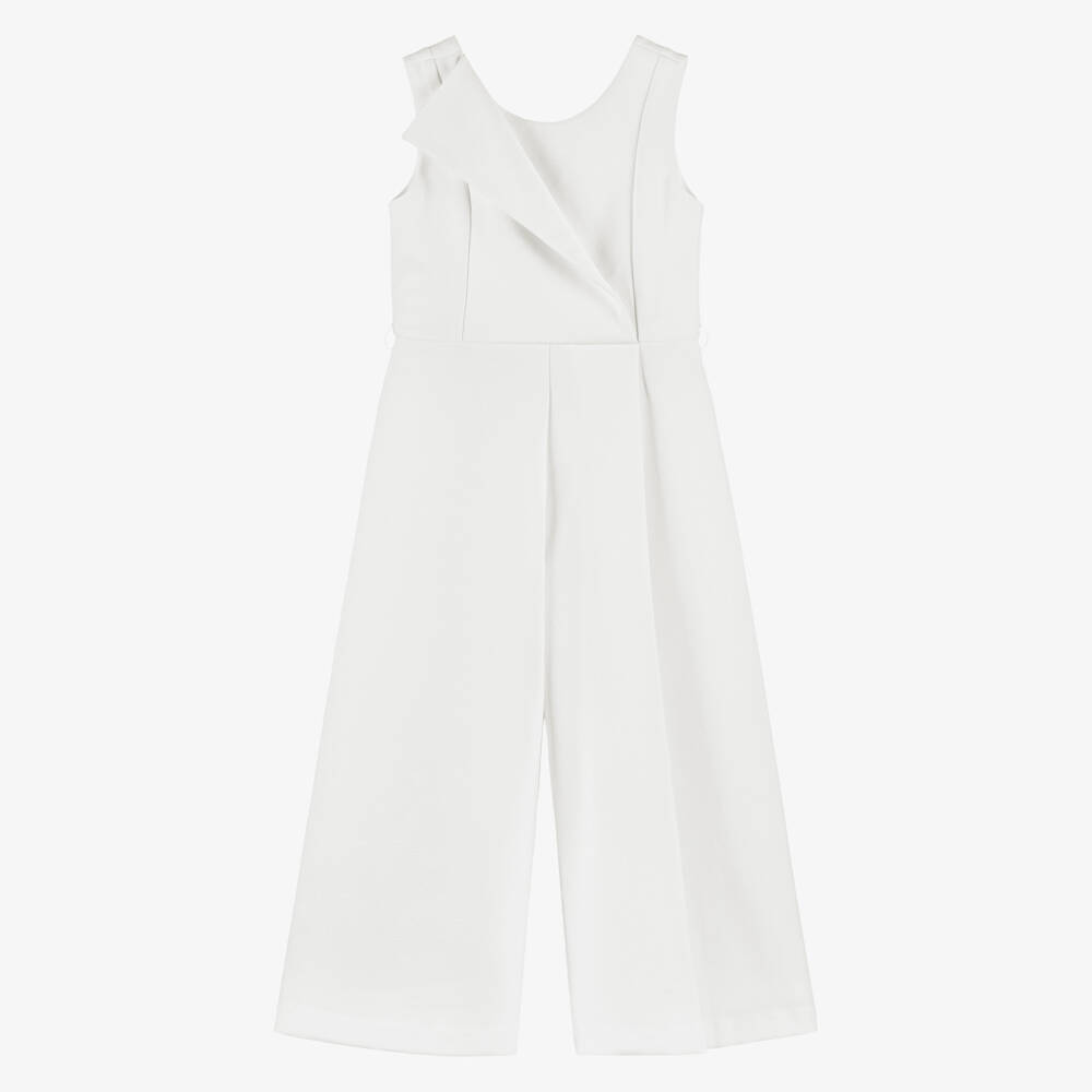 Abel & Lula-Girls Ivory Crêpe Sleeveless Jumpsuit | Childrensalon