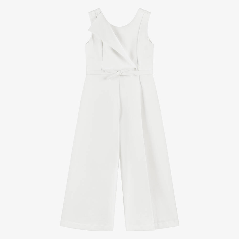 Abel & Lula-Girls Ivory Crêpe Sleeveless Jumpsuit | Childrensalon
