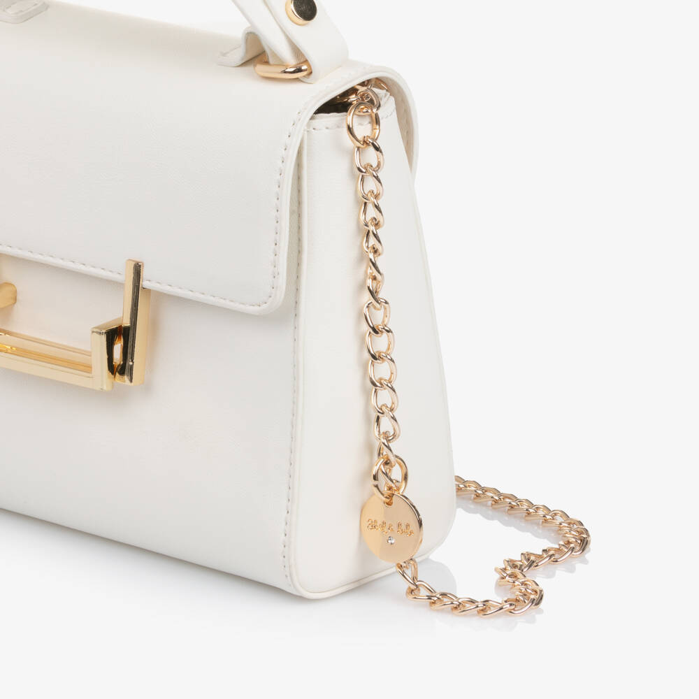 Abel & Lula-Girls Ivory Faux Leather Handbag (18cm) | Childrensalon
