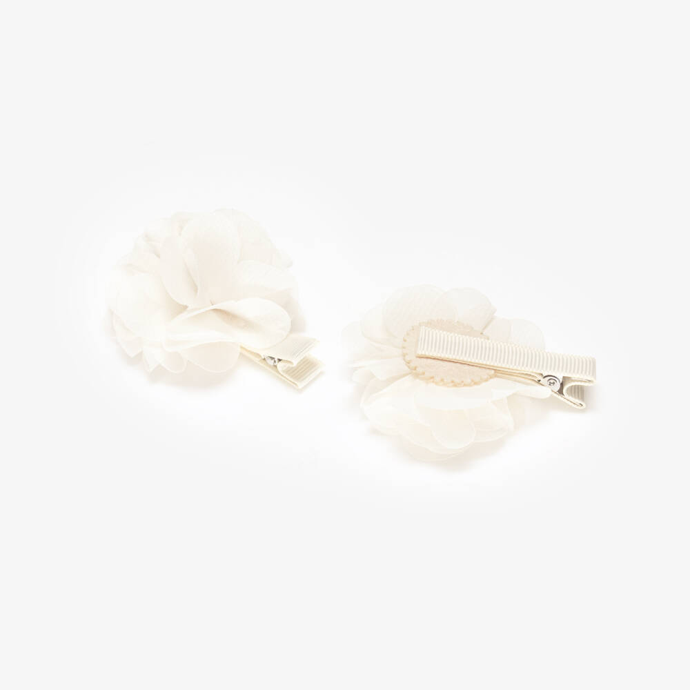 Abel & Lula-Girls Ivory Flower Hair Clips (2 Pack) | Childrensalon