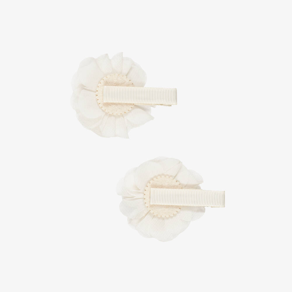 Abel & Lula-Girls Ivory Flower Hair Clips (2 Pack) | Childrensalon