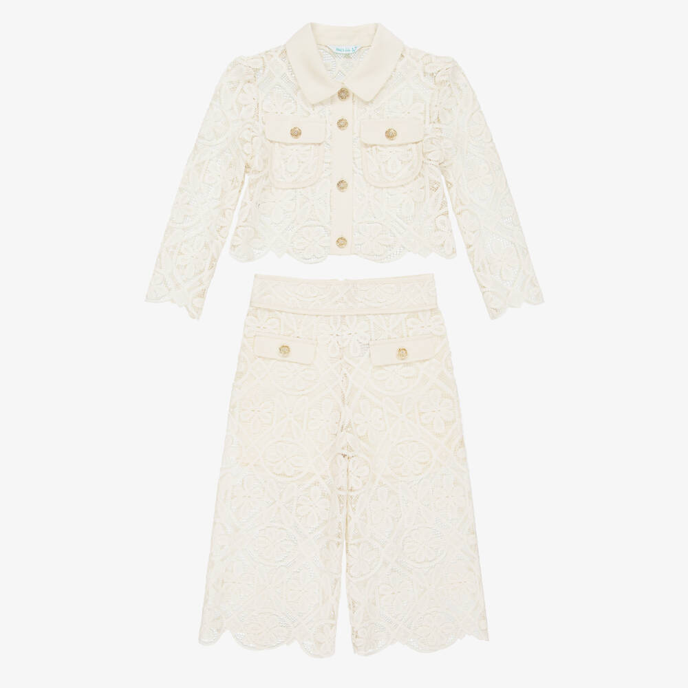 Abel & Lula-Girls Ivory Lace Trouser Set | Childrensalon