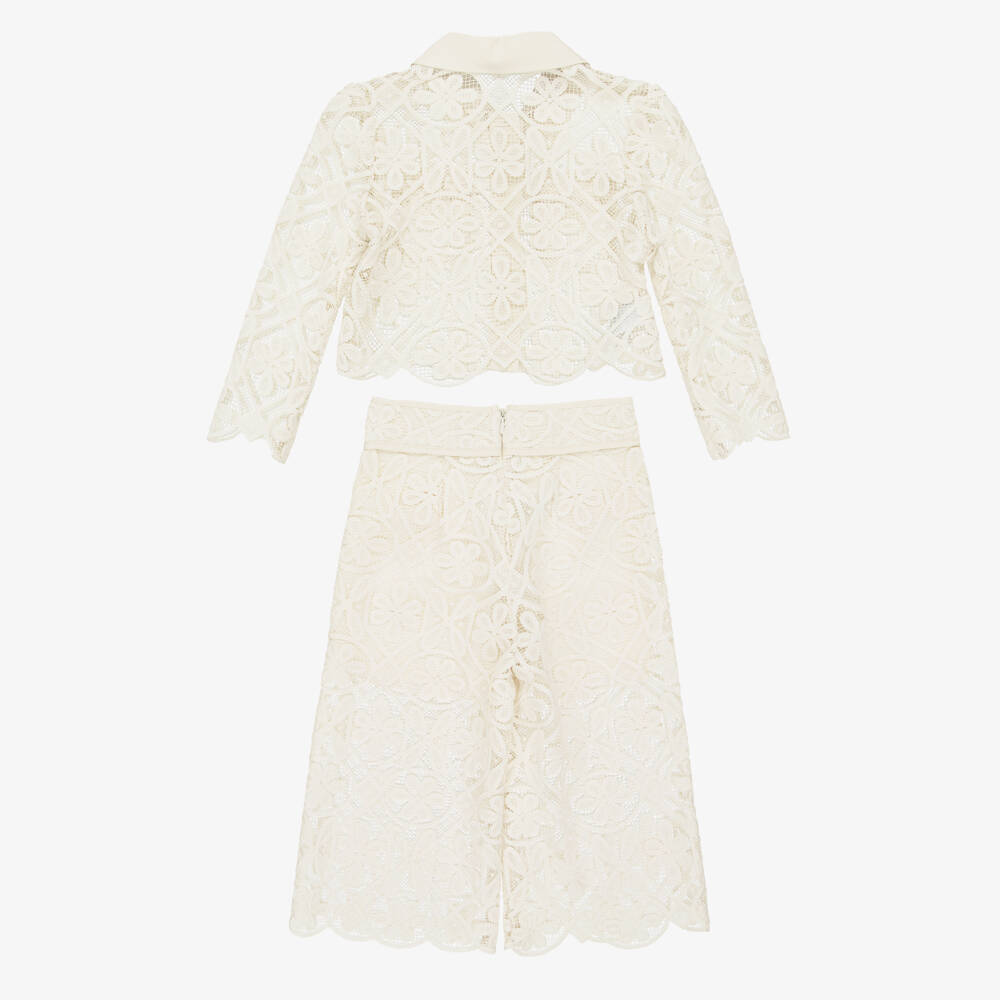 Abel & Lula-Girls Ivory Lace Trouser Set | Childrensalon