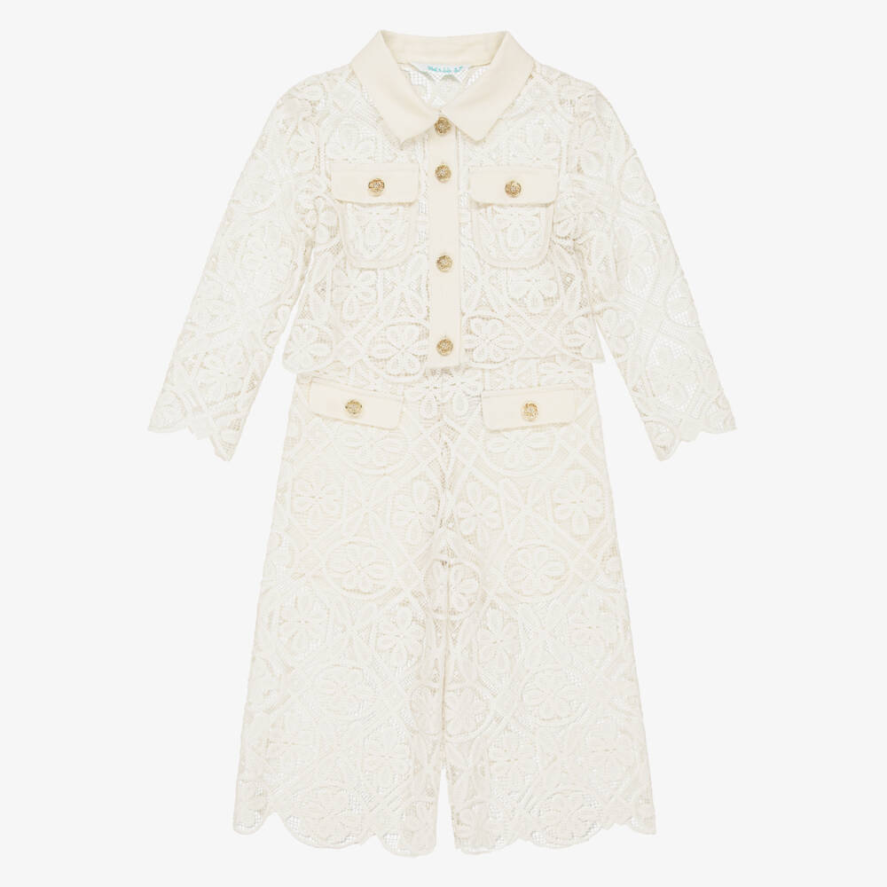 Abel & Lula-Girls Ivory Lace Trouser Set | Childrensalon