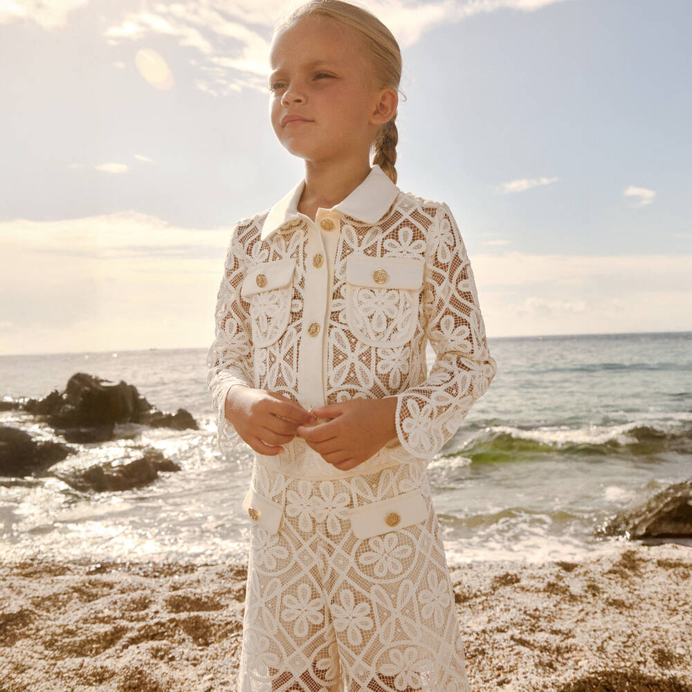 Abel & Lula-Girls Ivory Lace Trouser Set | Childrensalon