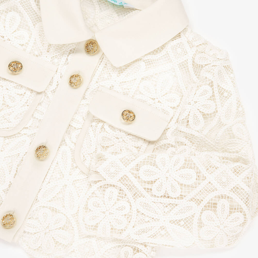 Abel & Lula-Girls Ivory Lace Trouser Set | Childrensalon