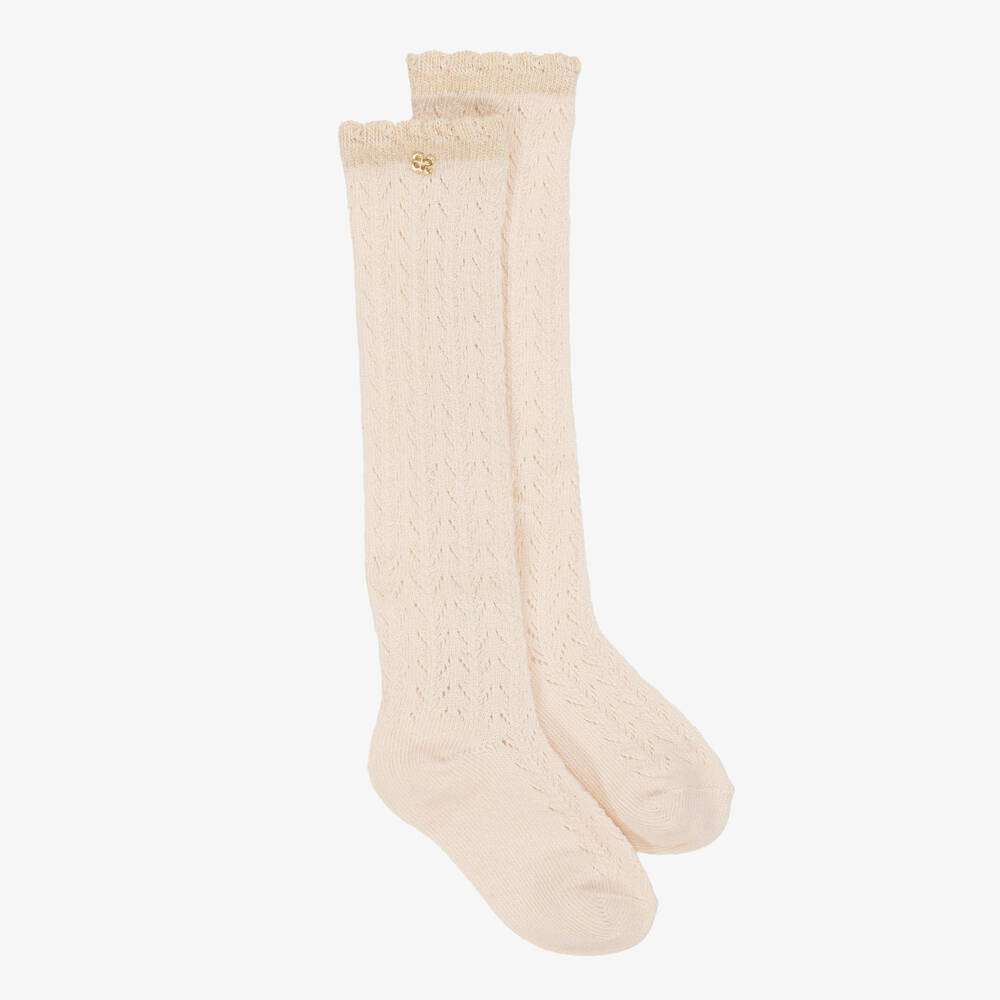 Abel & Lula-Girls Ivory Patterned Cotton Socks | Childrensalon