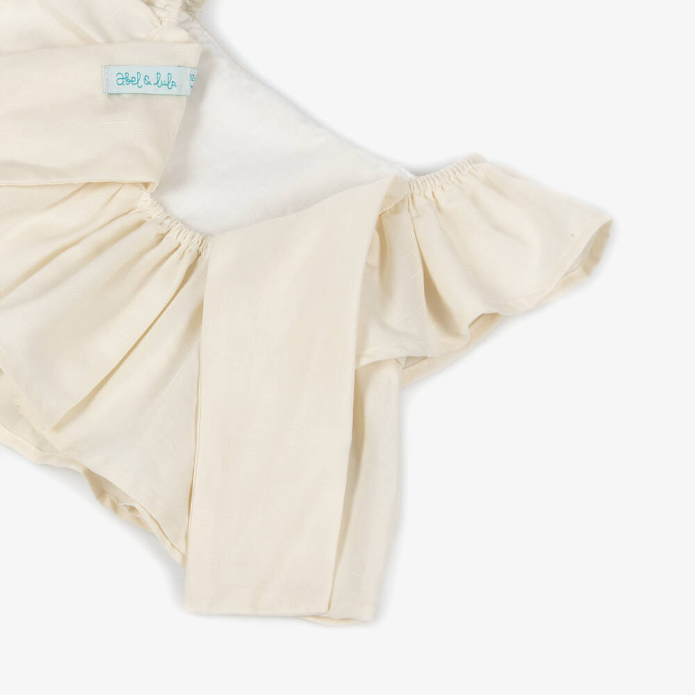 Abel & Lula-Girls Ivory Shorts Set with Crochet Flower Trim | Childrensalon