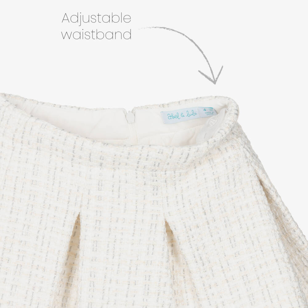 Abel & Lula-Girls Ivory & Silver Pleated Tweed Skirt Set | Childrensalon