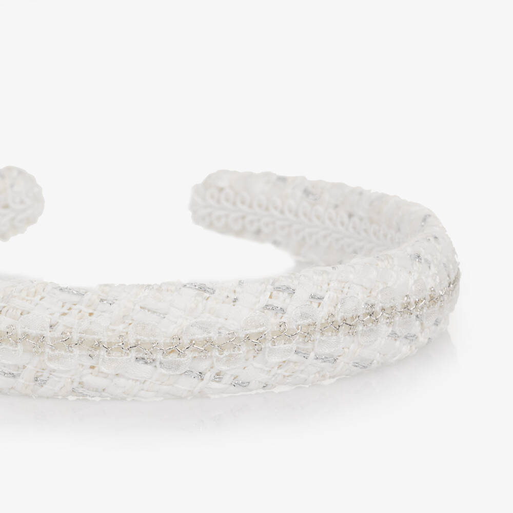 Abel & Lula-Girls Ivory & Silver Tweed Hairband | Childrensalon