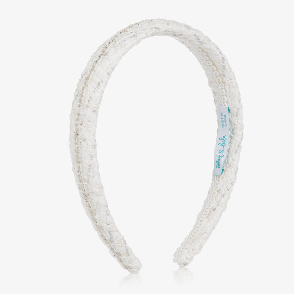 Abel & Lula-Girls Ivory & Silver Tweed Hairband | Childrensalon