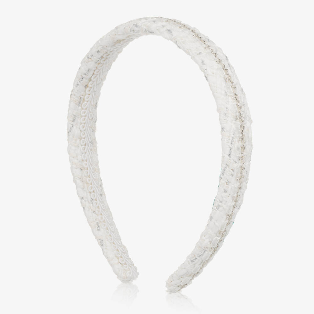Abel & Lula-Girls Ivory & Silver Tweed Hairband | Childrensalon