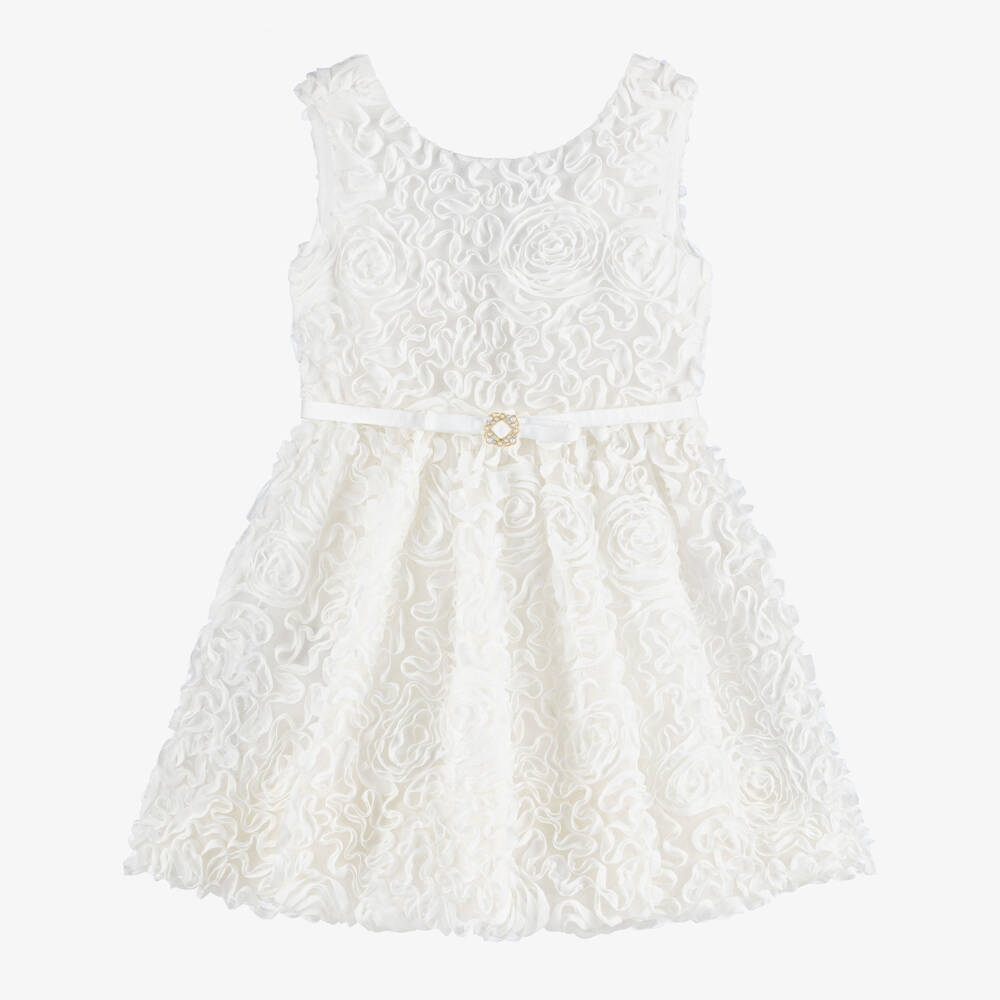 Abel & Lula-فستان تول لون عاجي مزين بورود للبنات | Childrensalon