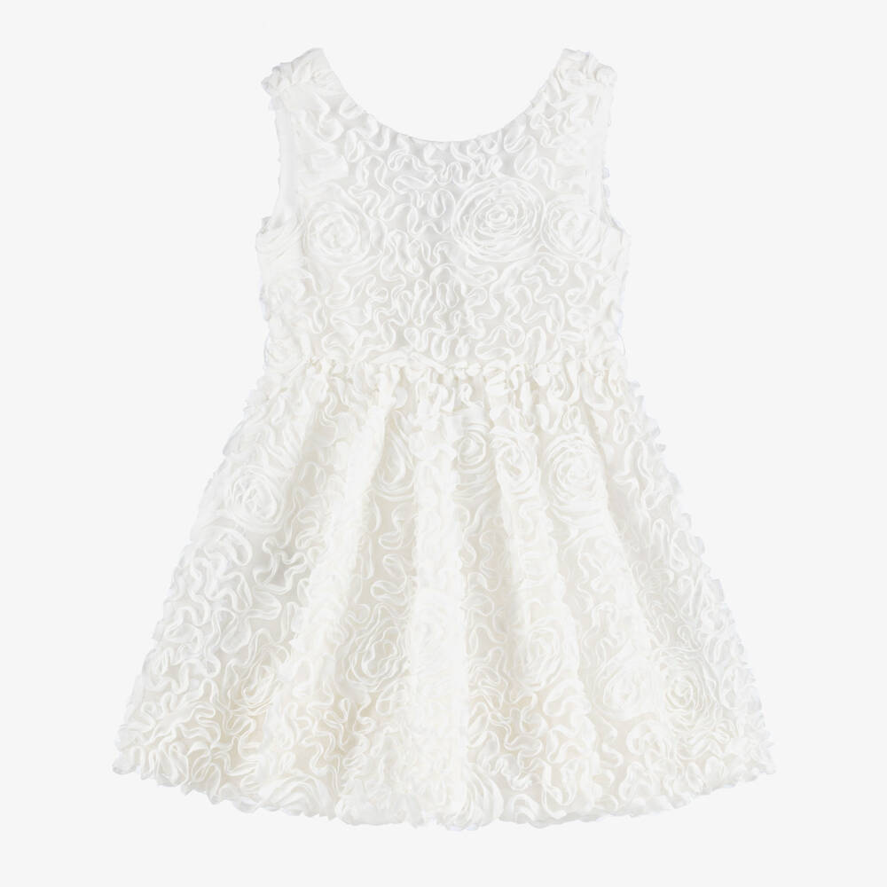 Abel & Lula-فستان تول لون عاجي مزين بورود للبنات | Childrensalon