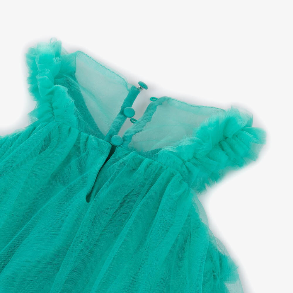 Abel & Lula-Girls Jade Green Tulle Dress with Ruffles | Childrensalon