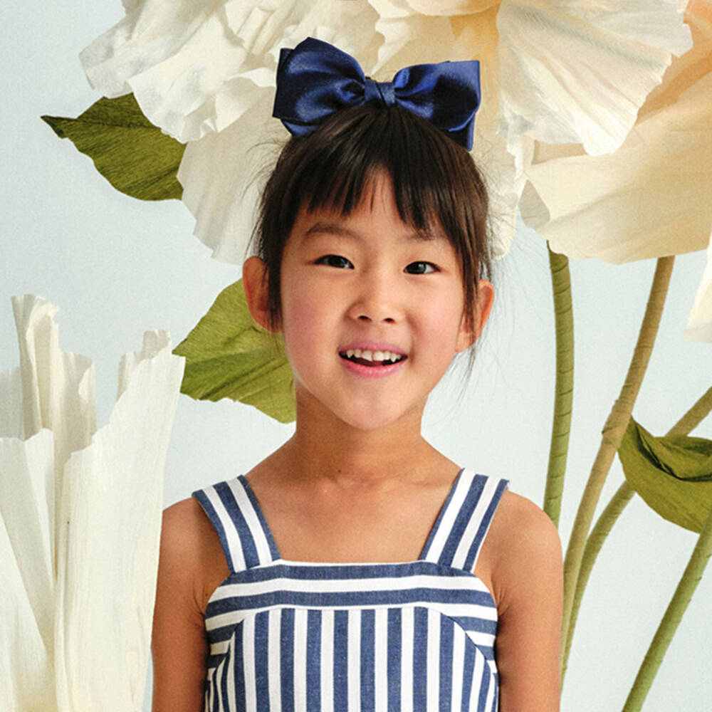 Abel & Lula-Girls Navy Blue Bow Hair Clip (14cm) | Childrensalon