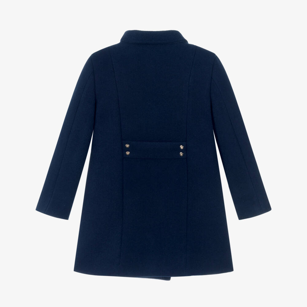 Abel & Lula-Girls Navy Blue Felted Coat with Faux Fur Collar | Childrensalon