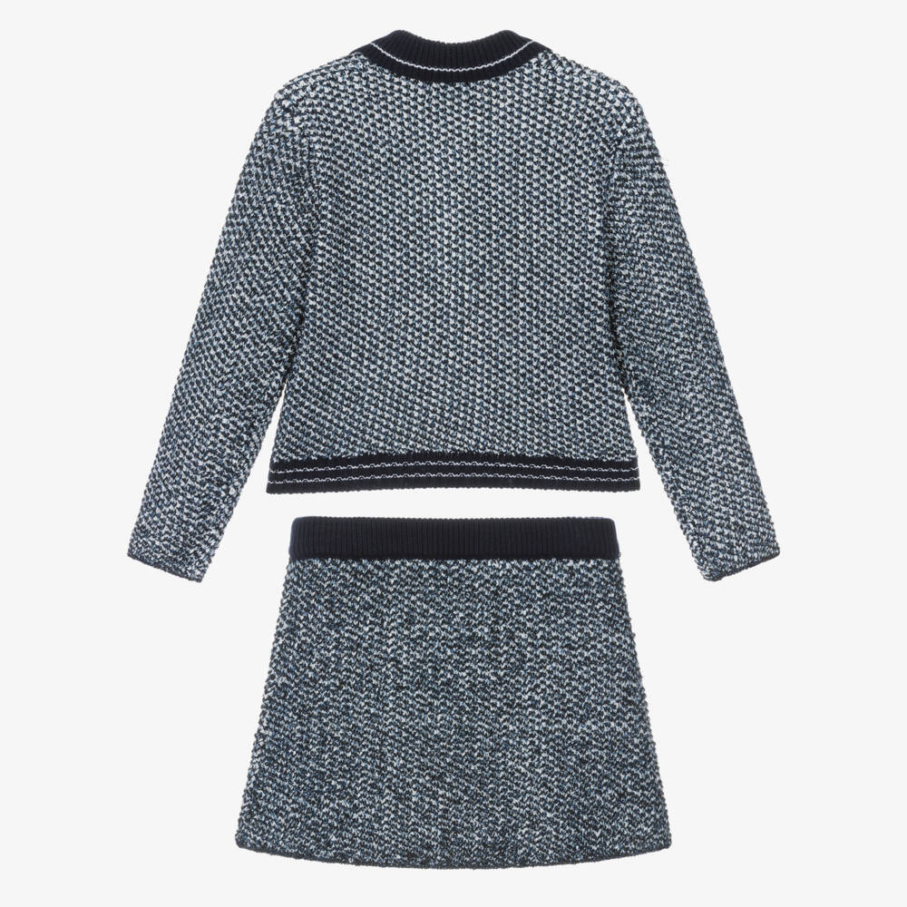 Abel & Lula-Girls Navy Blue Sparkle Knit Skirt Set | Childrensalon