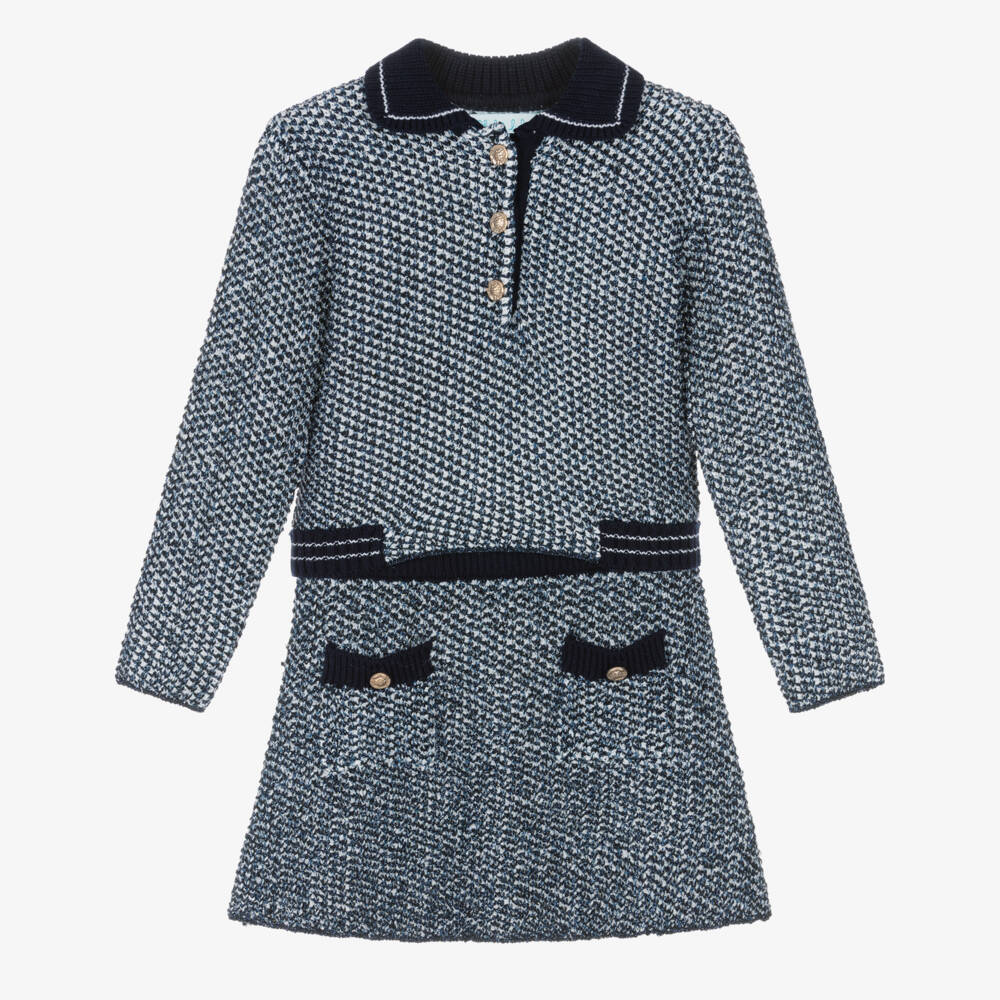 Abel & Lula-Girls Navy Blue Sparkle Knit Skirt Set  | Childrensalon
