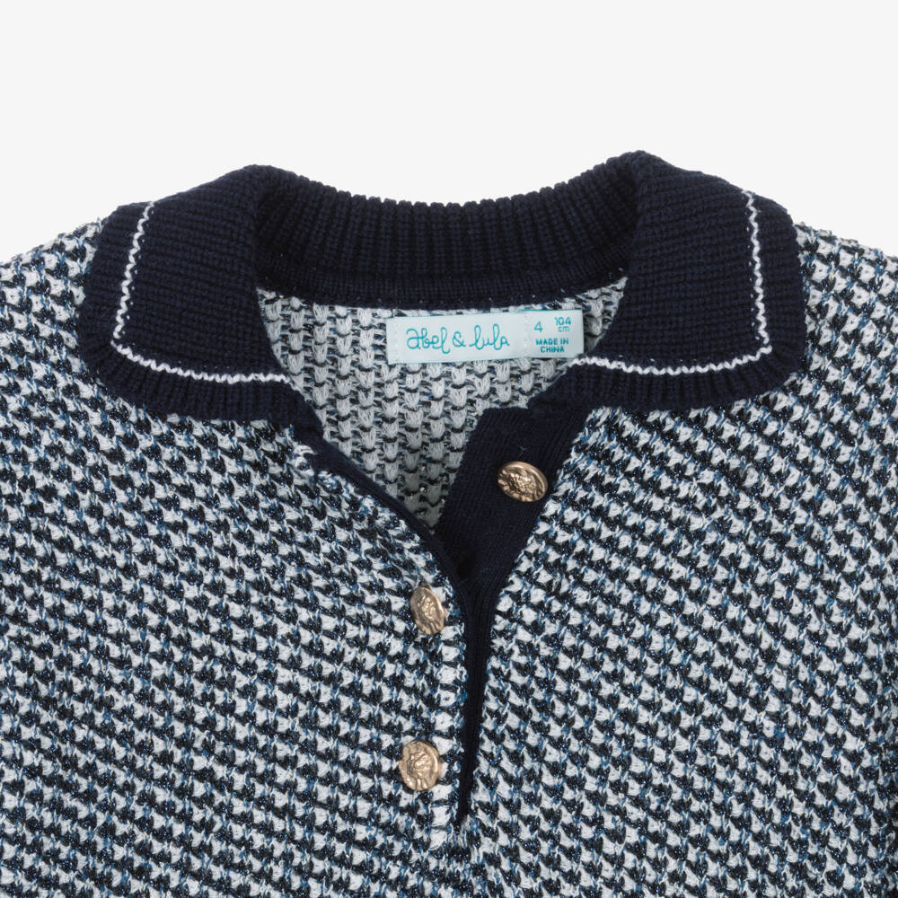 Abel & Lula-Girls Navy Blue Sparkle Knit Skirt Set | Childrensalon
