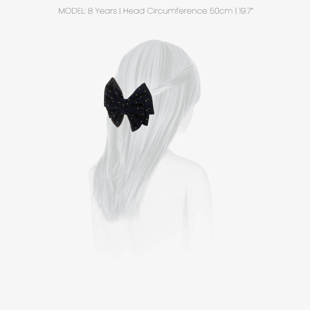 Abel & Lula-Girls Navy Blue Velvet Bow Clip with Gold Rhinestones (13cm) | Childrensalon