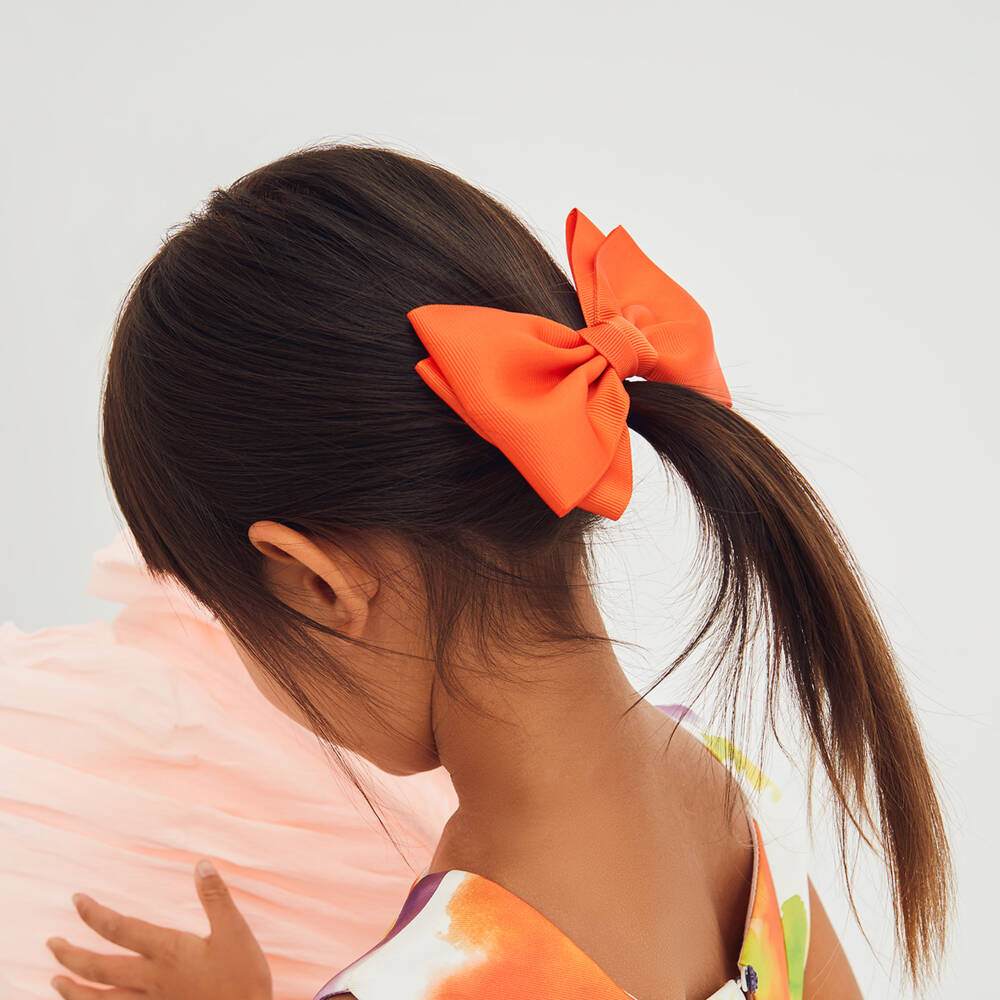 Abel & Lula-Girls Orange Bow Hair Clip (14cm) | Childrensalon