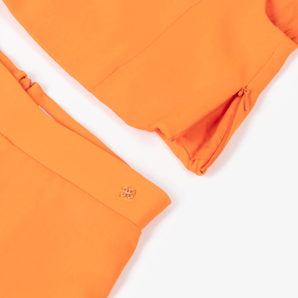 Abel & Lula-Girls Orange Crêpe Ruffle Shorts Set | Childrensalon