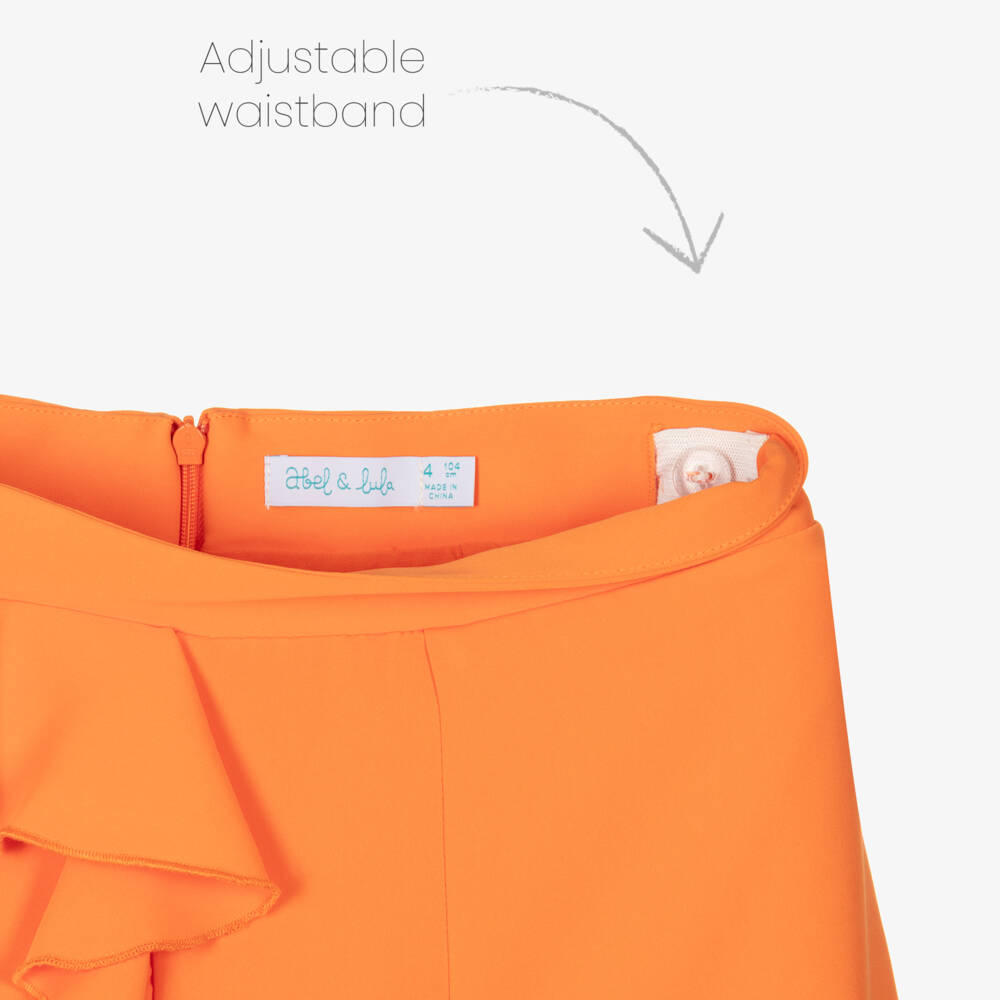 Abel & Lula-Girls Orange Crêpe Ruffle Shorts Set | Childrensalon