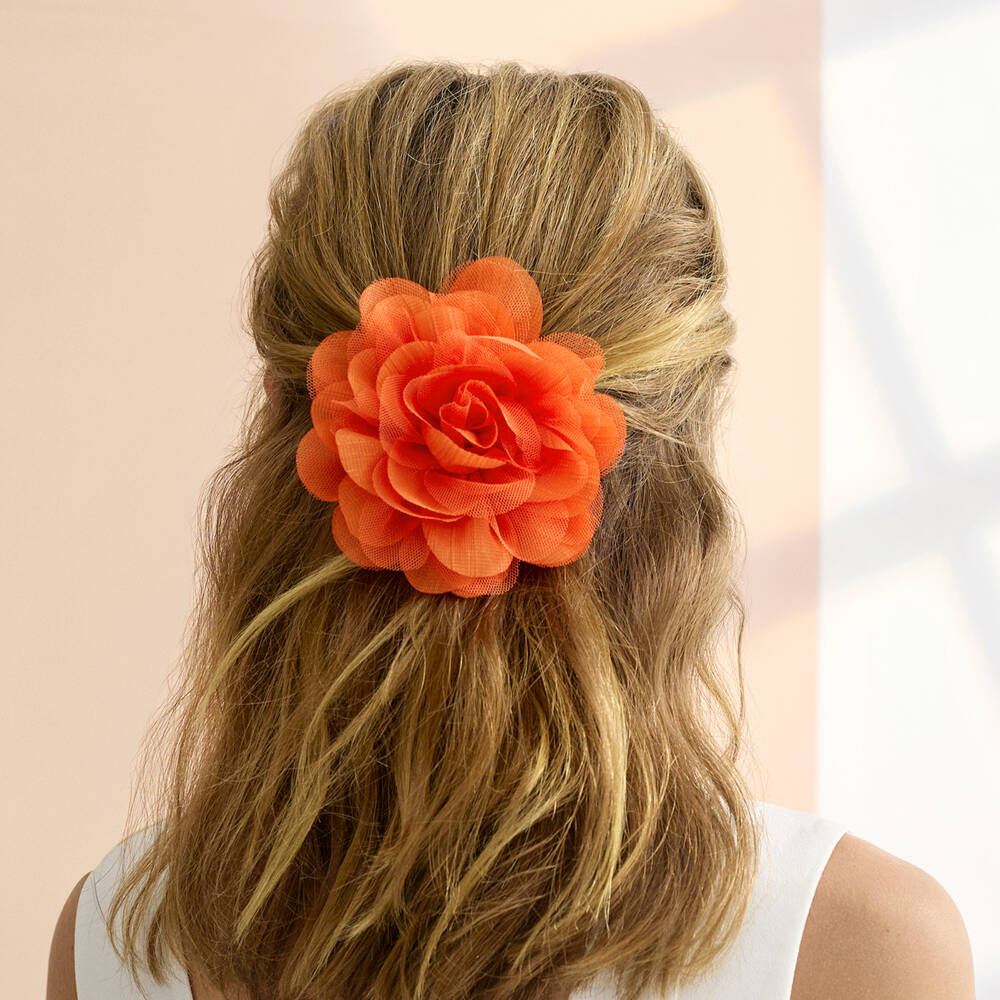 Abel & Lula-Girls Orange Flower Hair Clip (12cm) | Childrensalon
