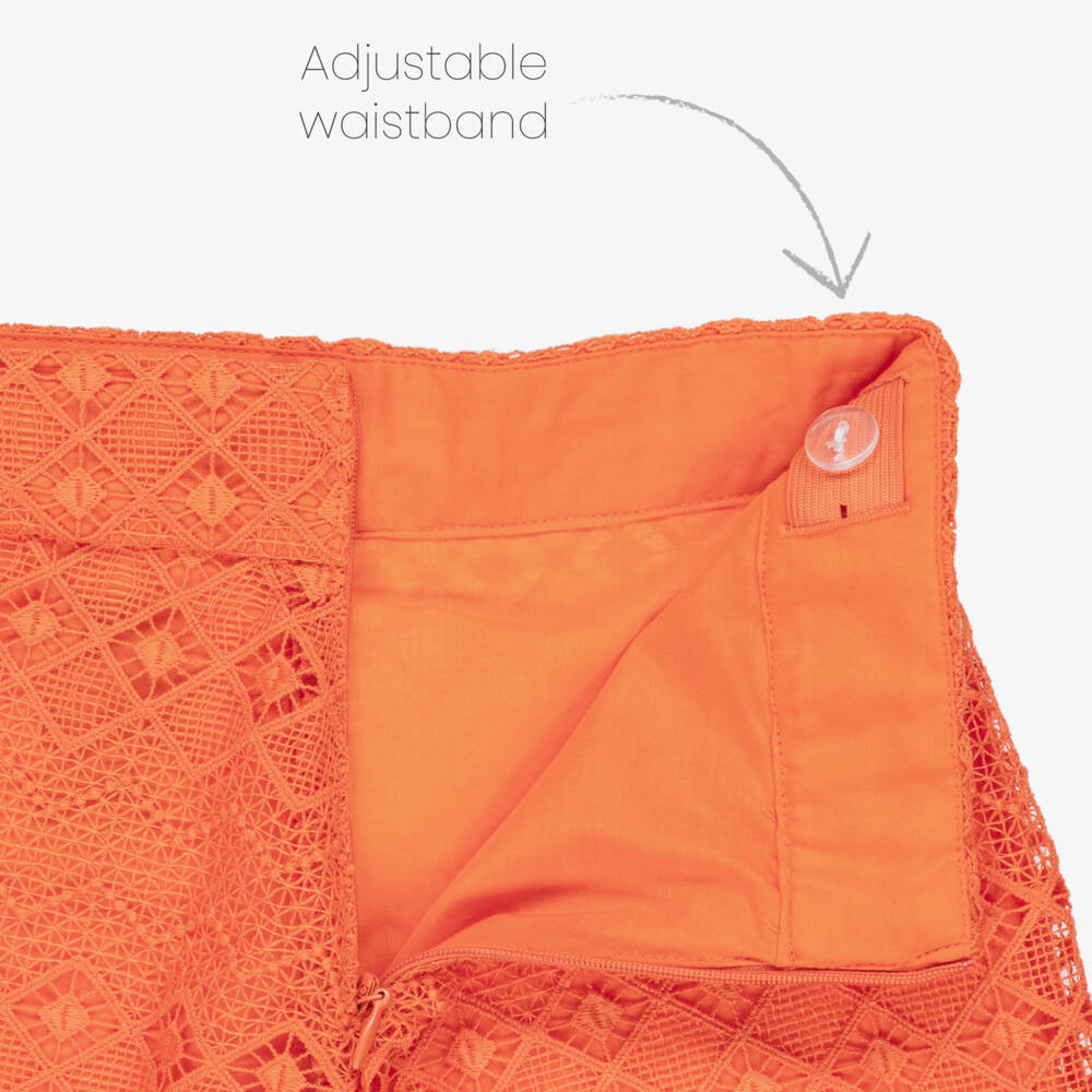 Abel & Lula-Girls Orange Lace Shorts Set | Childrensalon