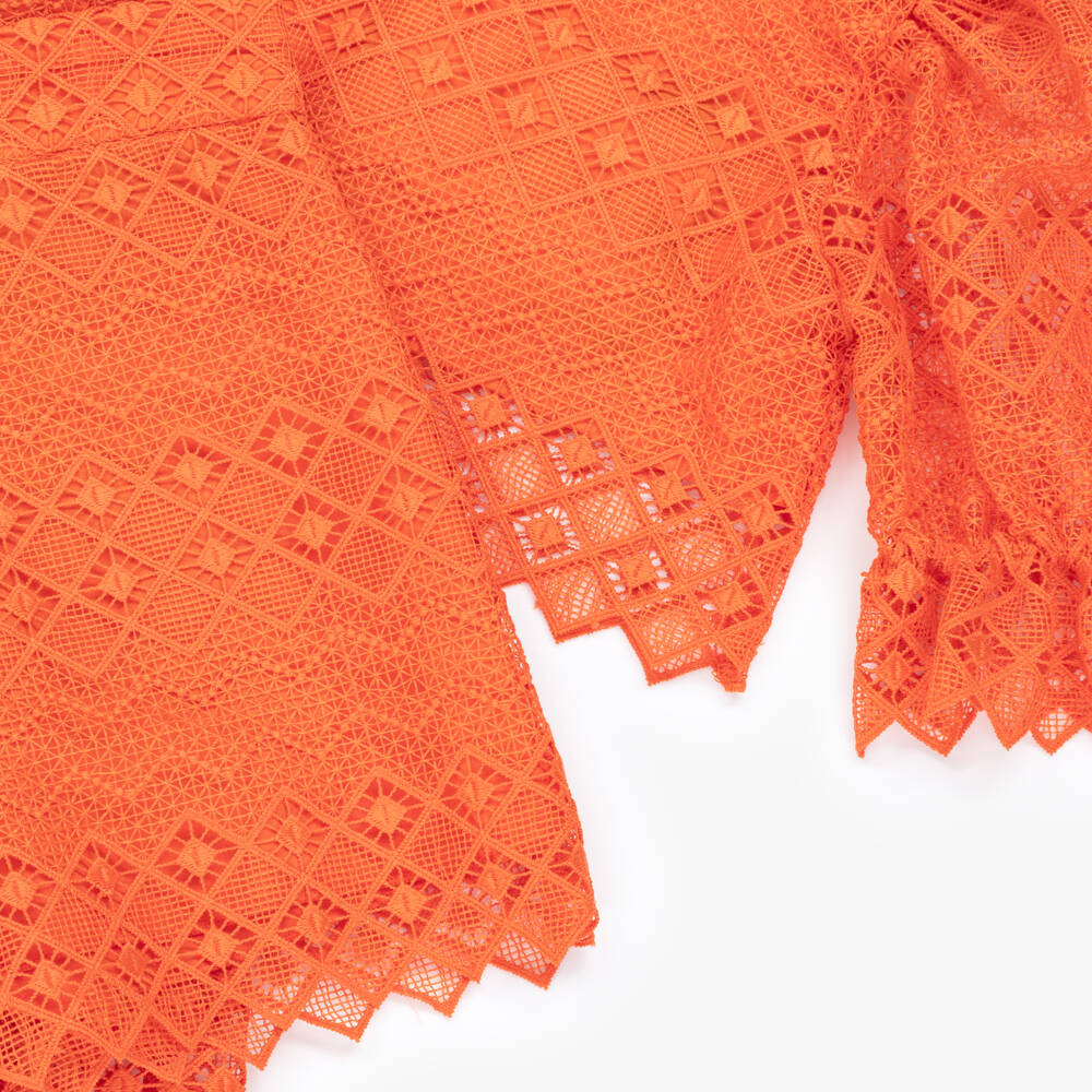 Abel & Lula-Girls Orange Lace Shorts Set | Childrensalon
