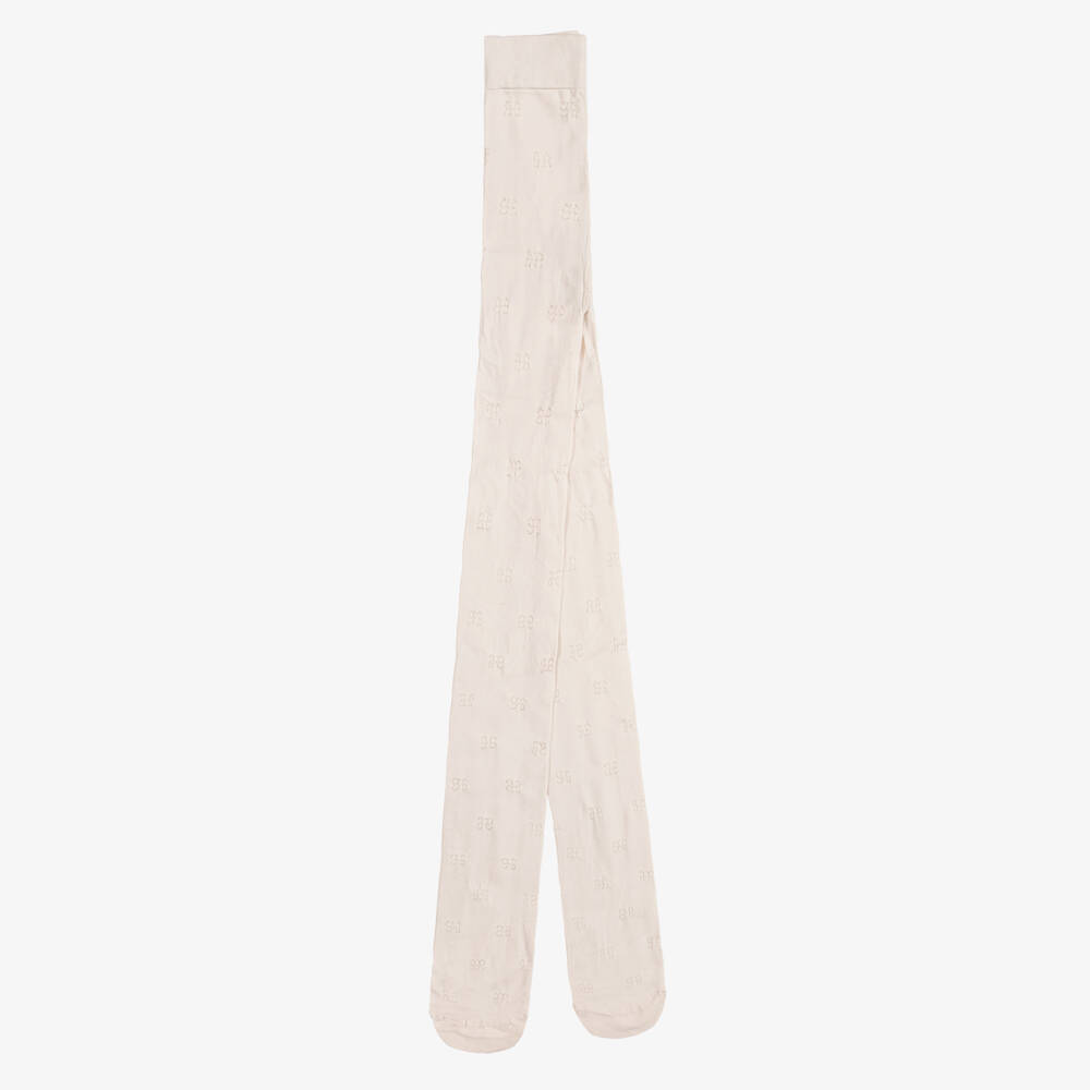Abel & Lula-Girls Pale Beige Logo Tights | Childrensalon