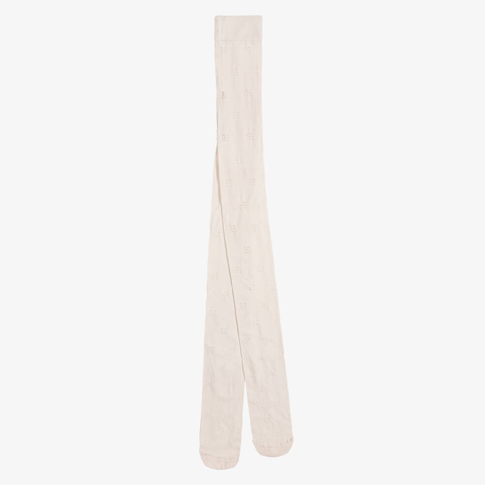 Abel & Lula-Girls Pale Beige Logo Tights | Childrensalon