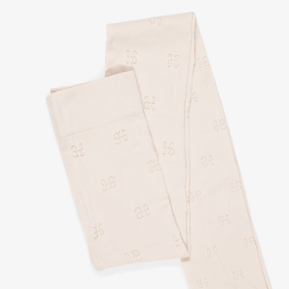 Abel & Lula-Girls Pale Beige Logo Tights | Childrensalon