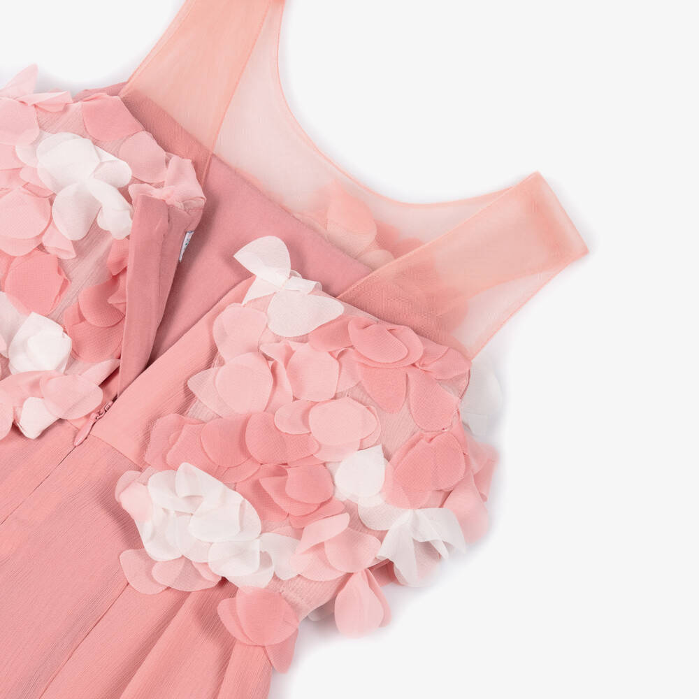 Abel & Lula-Girls Pale Pink Crêpe Jumpsuit with Petal Appliqués | Childrensalon