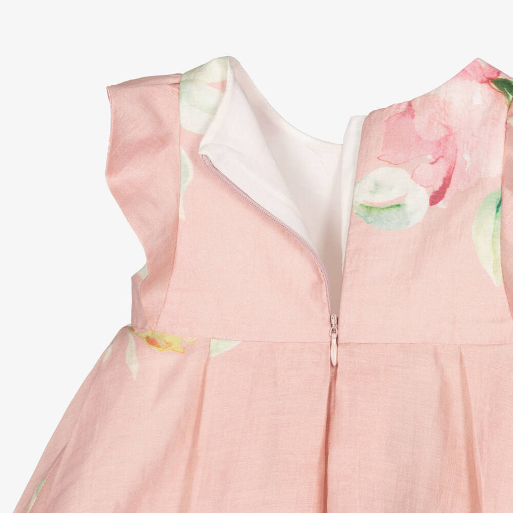 Abel & Lula-فستان كتان بطبعة ورود مع حزام لون زهري فاتح | Childrensalon