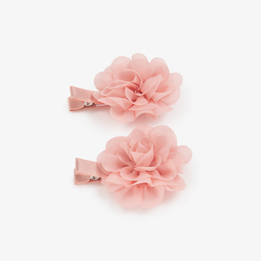 Abel & Lula-Girls Pale Pink Tulle Flower Hairclips (2 Pack) | Childrensalon