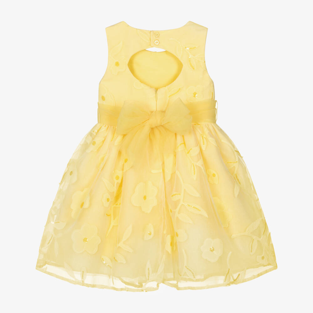 Abel & Lula-Платье желтое из тюля с цветочными аппликациями с пайетками для девочек | Childrensalon