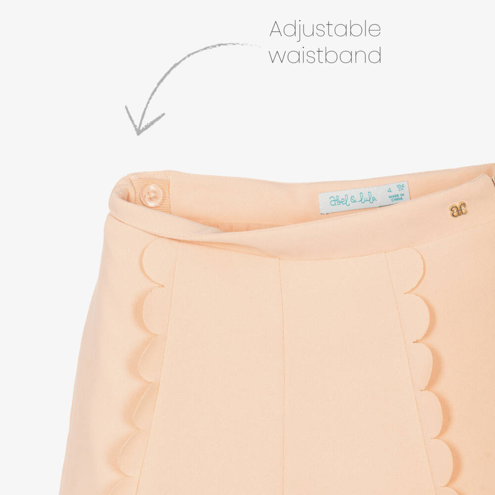 Abel & Lula-Girls Peach Scalloped Crêpe Shorts Set with Floral Appliqué | Childrensalon