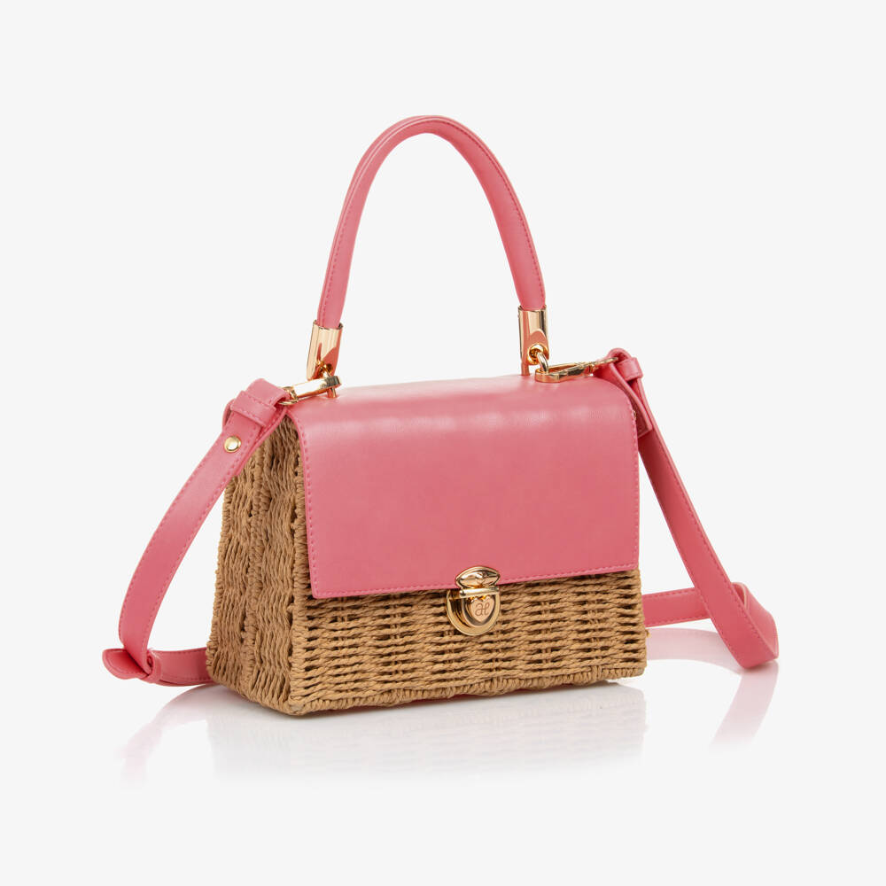 Abel & Lula-Girls Pink & Beige Basket Bag (18cm) | Childrensalon