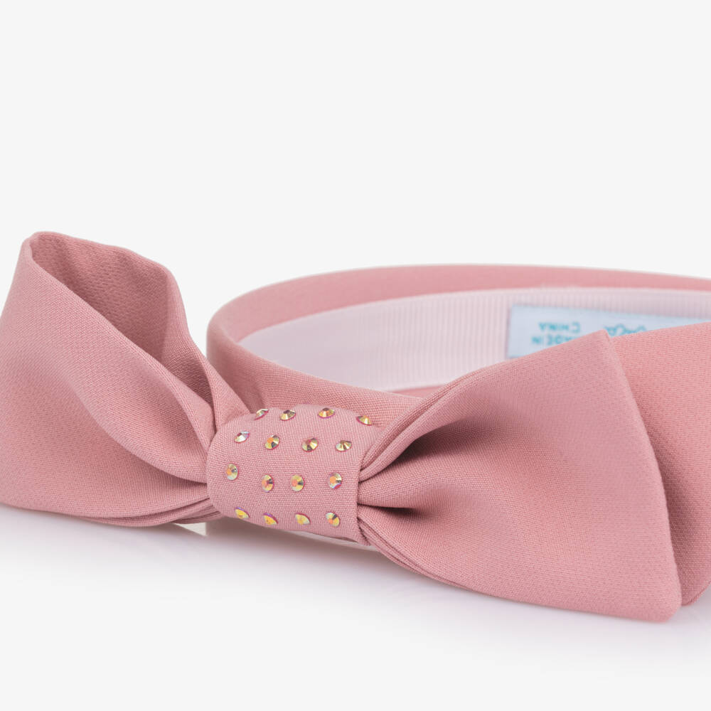 Abel & Lula-Girls Pink Crêpe Bow Hairband with Iridescent Diamantés | Childrensalon
