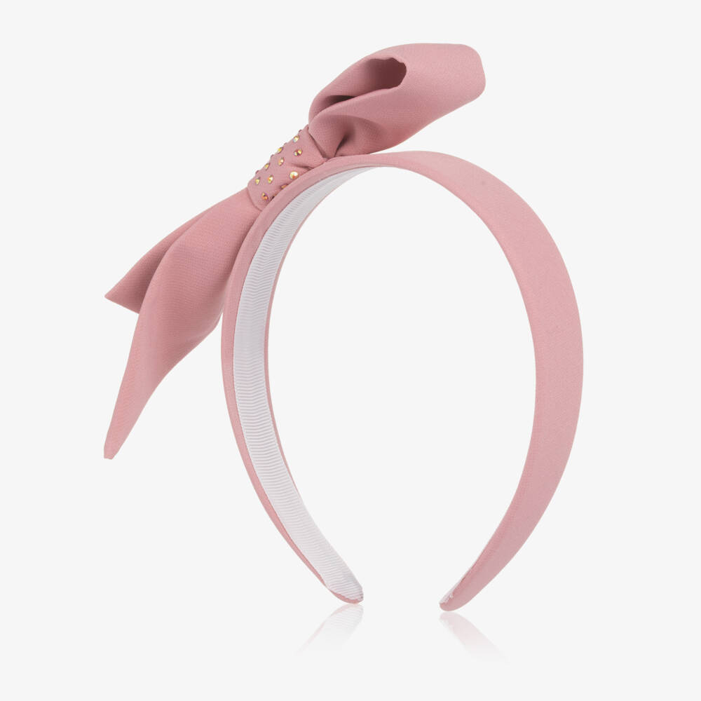 Abel & Lula-Girls Pink Crêpe Bow Hairband with Iridescent Diamantés | Childrensalon
