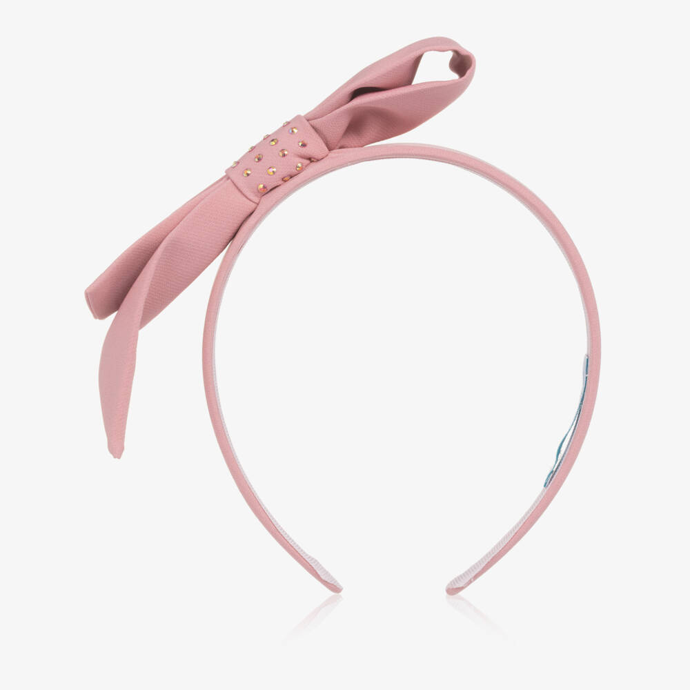 Abel & Lula-Girls Pink Crêpe Bow Hairband with Iridescent Diamantés | Childrensalon