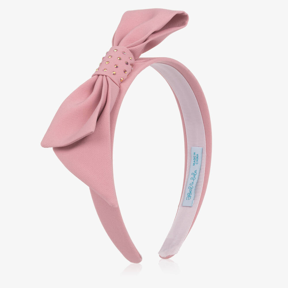 Abel & Lula-Girls Pink Crêpe Bow Hairband with Iridescent Diamantés | Childrensalon