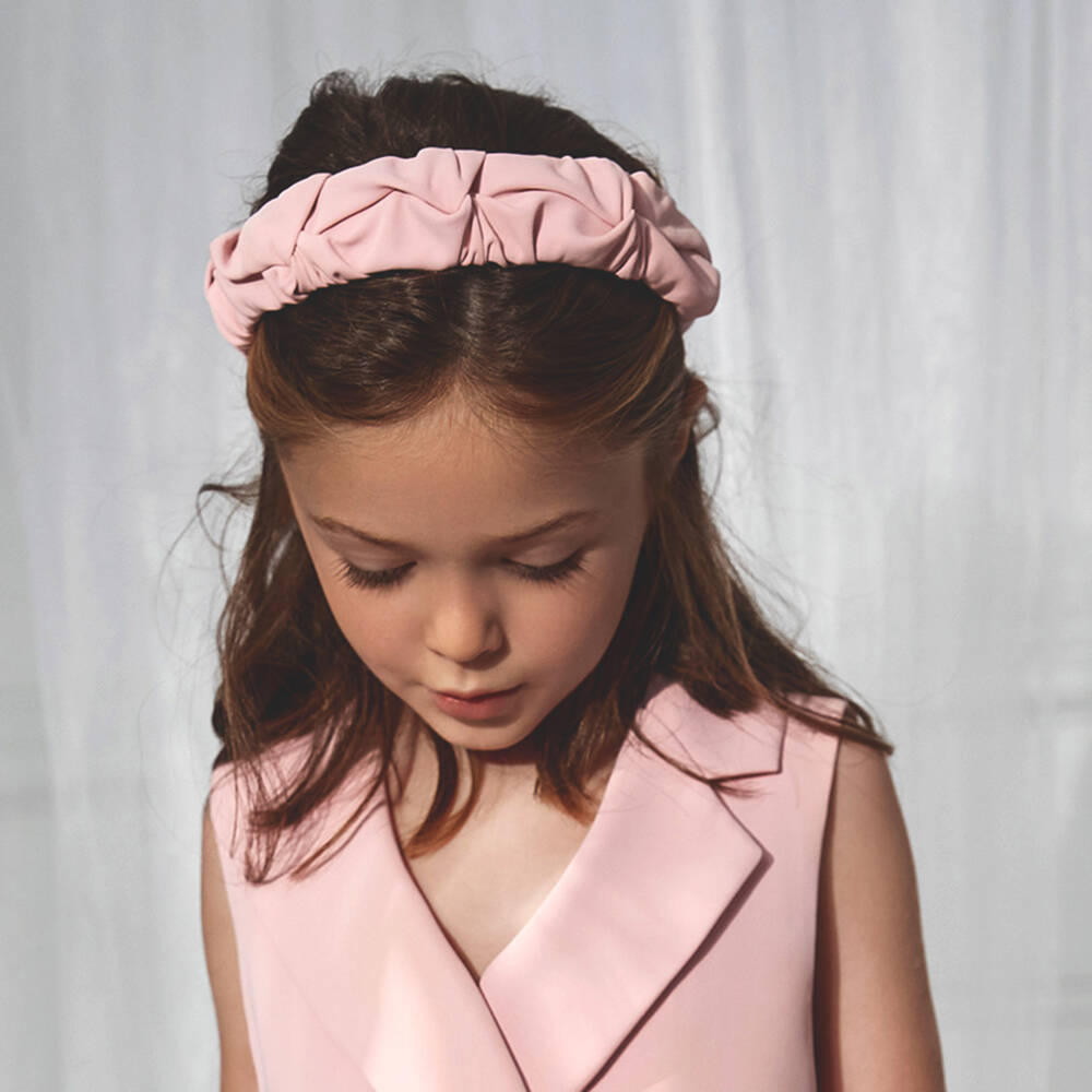 Abel & Lula-Girls Pink Crêpe Ruffle Hairband | Childrensalon