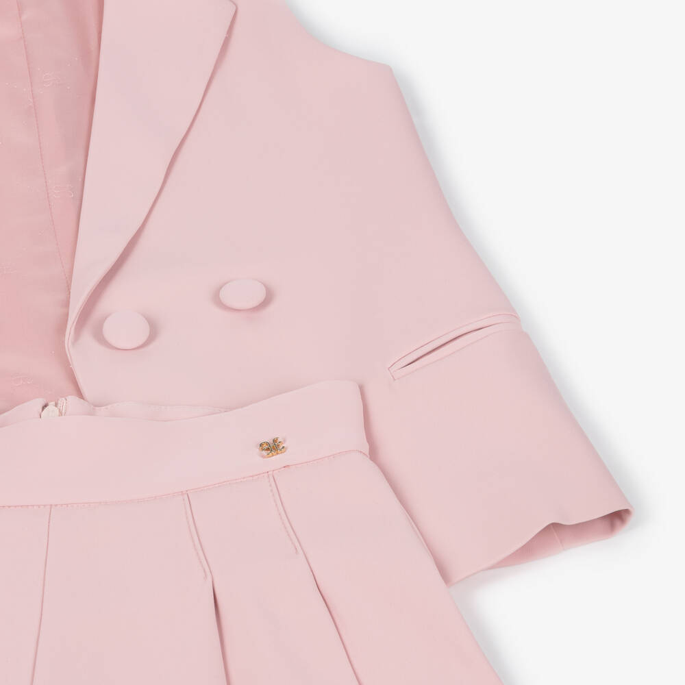 Abel & Lula-Girls Pink Crêpe Waistcoat & Shorts Set | Childrensalon